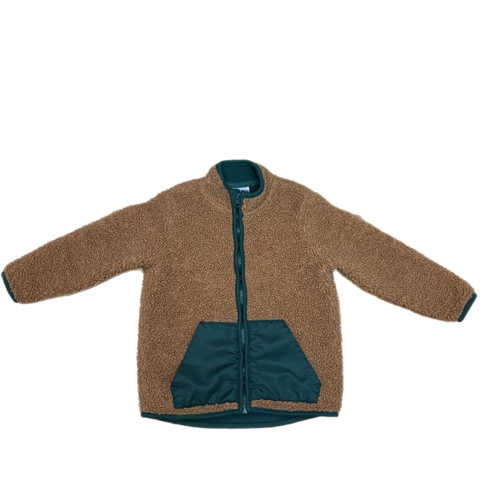 So Cute Fuzzy Brown and‎ Green Zip Jacket
